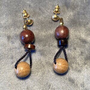 Wooden Bead Vintage Dangle Post Earrings